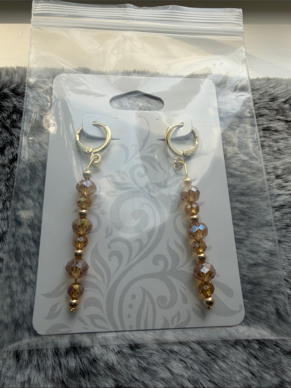 Gold filled yellow & crystal Bead Drop Earrings in champagne & gold color.